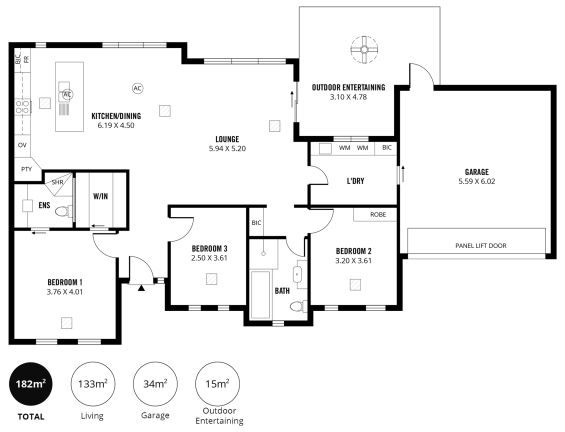 Real estate Black & White 2D floor plan